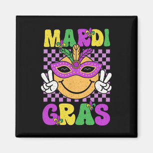 Imán Carnaval de Mardi Gras Sonríe Face Mask Feathers B