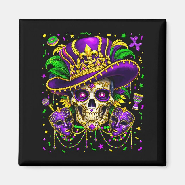 Imán Carnaval de Mujeres Calavera de Azúcar Mardi Gras  (Frente)