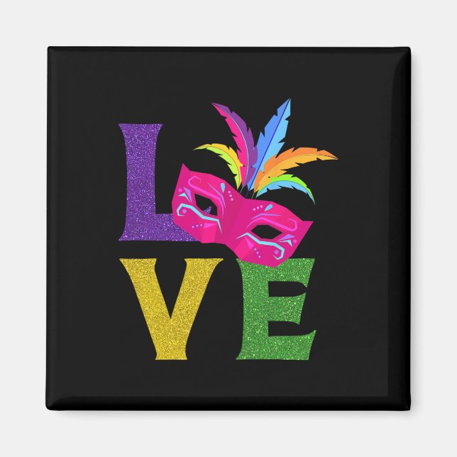 Imán Carnaval de Nueva Orleáns Fiesta de Máscara Rosa c (Frente)