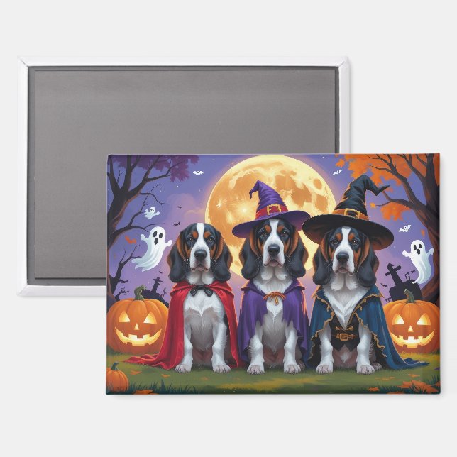 Imán Carne de calabaza de perro de cola azul Halloween  (Anverso/Reverso)