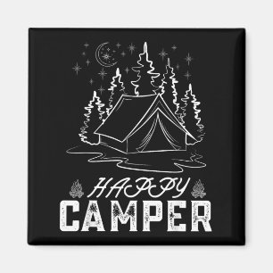 Imán Carpa Feliz Retro Toldo Bosque De Pinos Luna Noche