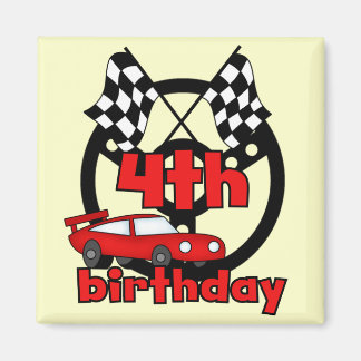 Imán Carreras de coches 4ª camisetas de cumpleaños y re