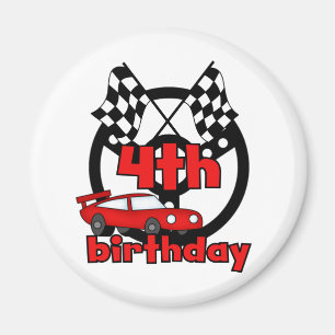 Imán Carreras de coches 4ª camisetas de cumpleaños y re