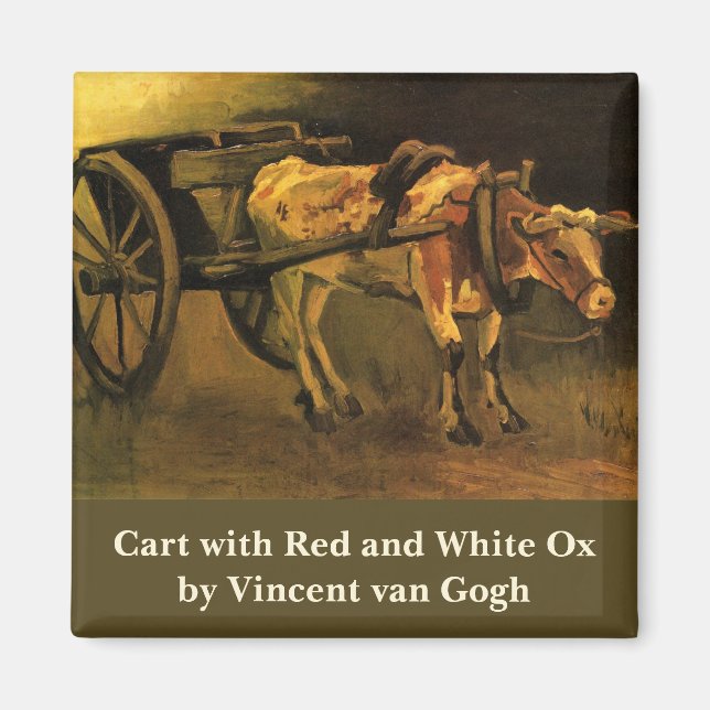 Imán Carro con buey rojo y blanco de Vincent van Gogh (Frente)