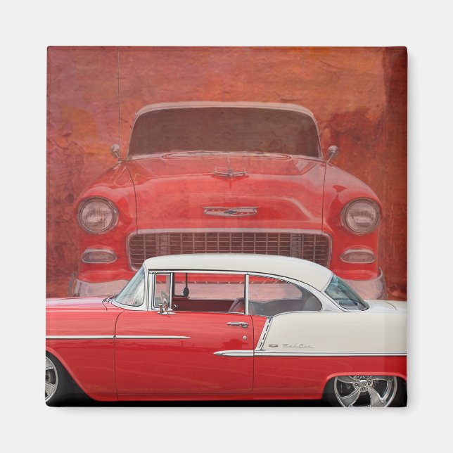 Imán Carros clásicos Chevy Bel Air Dodge Red White Vint (Frente)