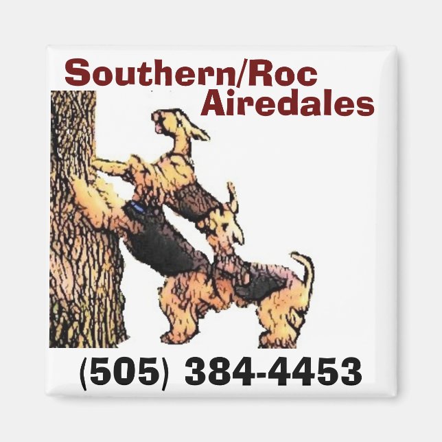 Imán Cart-tree2, Southern/Roc, Airedales, (505) 384-. (Frente)