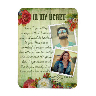 Imán Carta de amor romántica vintage de madera verde fl