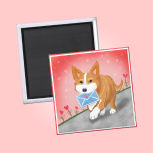 Imán Carta de Corazón Dulce Entregada Por Corgi