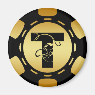 IMÁN CARTA DE MONOGRAMA EN NEGRO Y ORO AL CHIP DE POKER