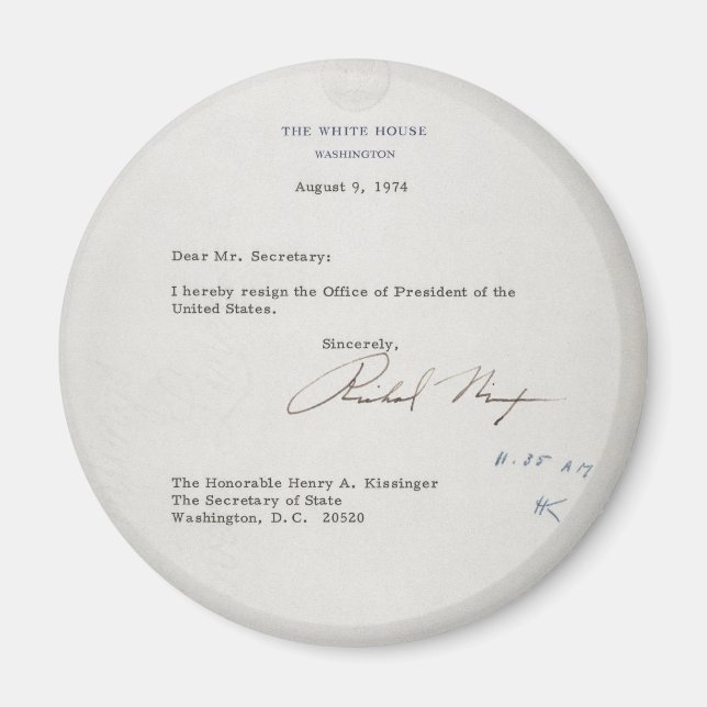 Imán Carta de renuncia del presidente Richard M. Nixon (Frente)