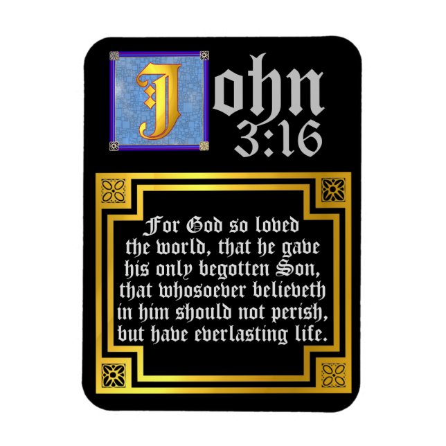 Imán Carta ilustrada John 3:16 Cita de la Biblia de Pas (Vertical)