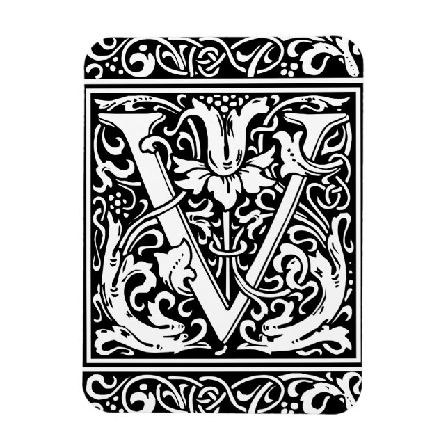 Imán Carta V Monograma medieval Art Nouveau (Vertical)