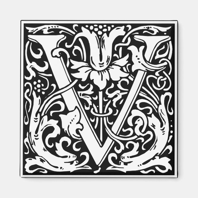 Imán Carta V Monograma medieval Art Nouveau (Frente)