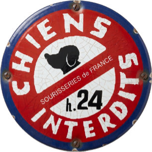 Imán Cartel Antiguo Francés de Prohibición de Perros