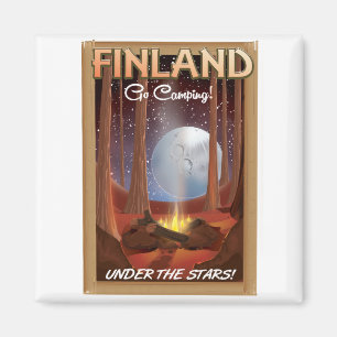 Imán Cartel de camping en Finlandia bajo las estrellas