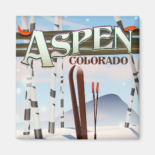 Imán Cartel de esquí al estilo vintage de Aspen Colorad