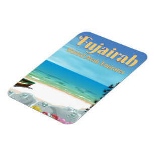 Imán cartel de playa de Fujairah Emiratos Árabes Unidos