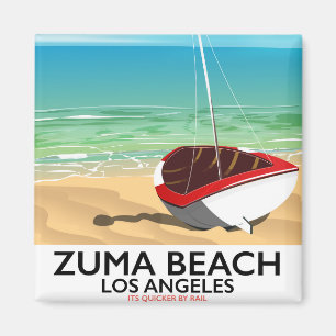 Imán Cartel de playa de Zuma Beach LA Rail