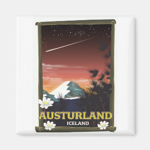 Imán cartel de viaje a Austurland Islandia Islandia