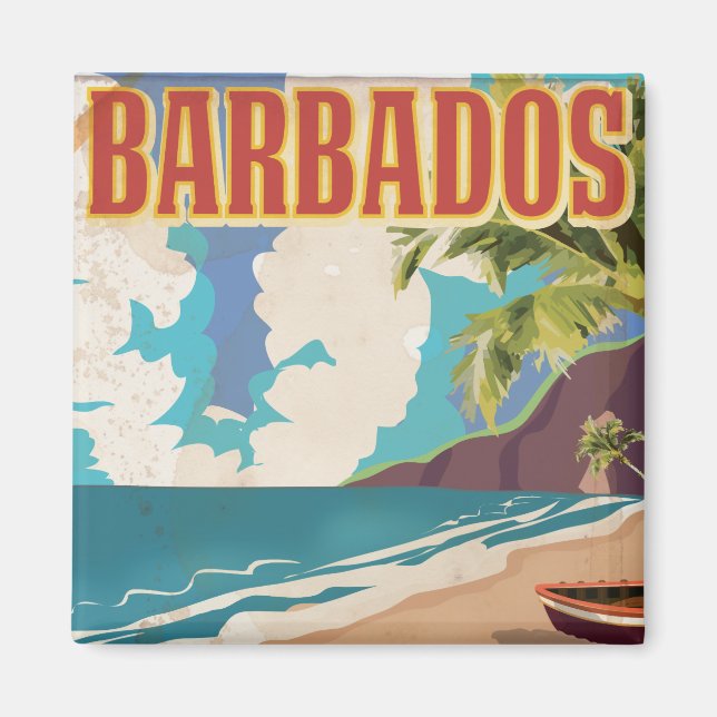 Imán cartel de viaje a Barbados (Frente)