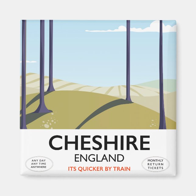 Imán cartel de viaje a Cheshire, Inglaterra (Frente)
