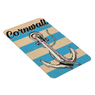 Imán cartel de viaje de Ancla de Pesca de Cornualles