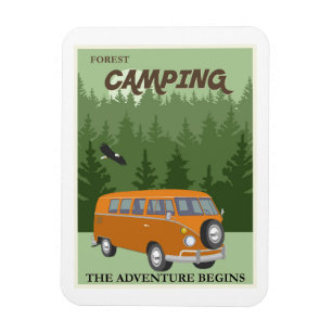 Imán Cartel de viaje de camioneta de camping forestal