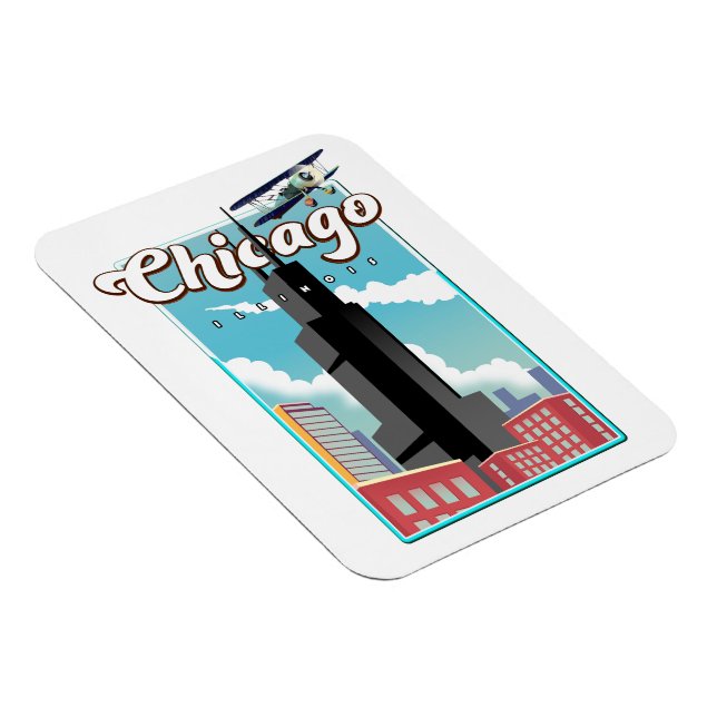 Imán Cartel de viaje de Chicago Illinois EE. UU. (Lado Derecho)