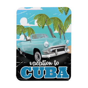 Imán cartel de viaje de Cuba con coche vintage