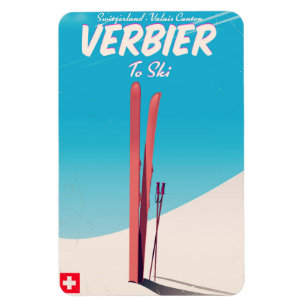 Imán Cartel de viaje de esquí vintage de Verbier, Suiza