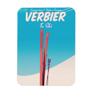 Imán Cartel de viaje de esquí vintage de Verbier, Suiza