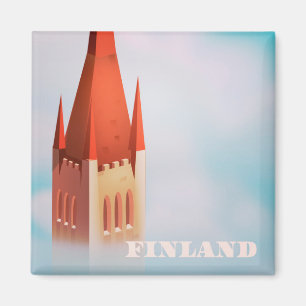 Imán cartel de viaje de iglesia de Finlandia