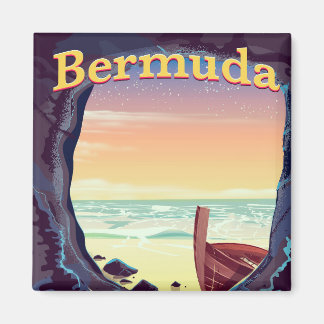 Imán cartel de viaje de la cueva pirata de Bermudas