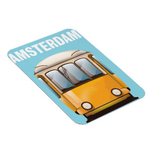 Imán cartel de viaje de tranvía amarillo de Ámsterdam