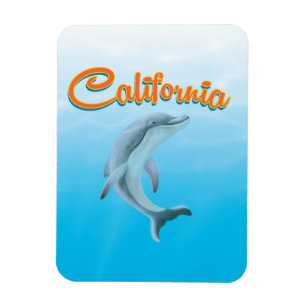 Imán Cartel de viaje del delfín vintage de California