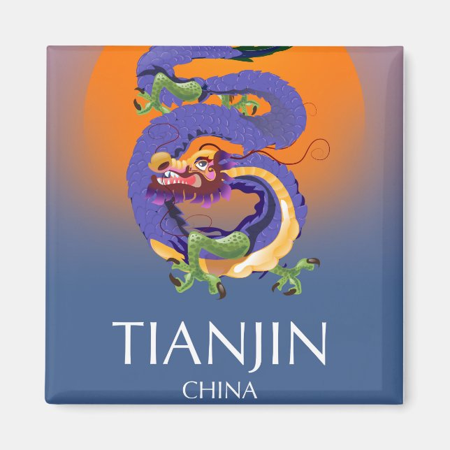 Imán cartel de viaje del dragón de Tianjin China (Frente)