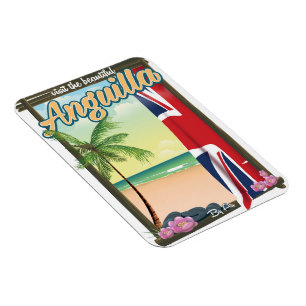 Imán cartel de viaje del territorio británico de Anguil