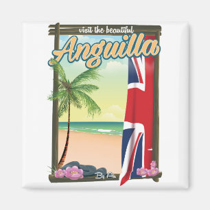 Imán cartel de viaje del territorio británico de Anguil