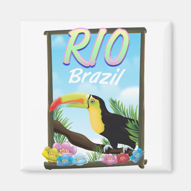 Imán Cartel de viaje del tucán de Río Brasil (Frente)