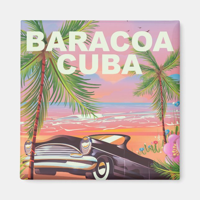 Imán Cartel de viaje en auto a Baracoa Cuba (Frente)