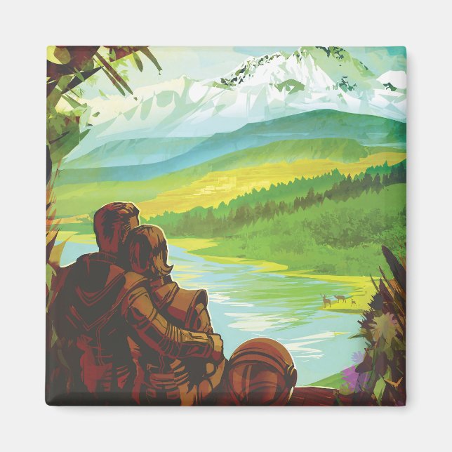 Imán Cartel de viaje espacial retro-misión científica d (Frente)