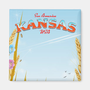 Imán Cartel de viaje retro de granja en Kansas, EE. UU.