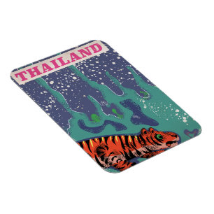 Imán Cartel de viaje retro tigre de Tailandia