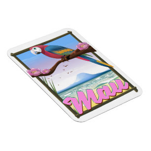 Imán Cartel de viaje tropical de Maui Hawaii loro
