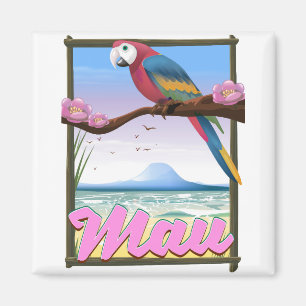 Imán Cartel de viaje tropical de Maui Hawaii loro