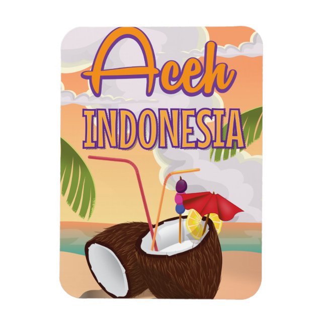 Imán Cartel de viaje vintage de Aceh Indonesia (Vertical)