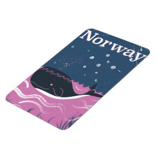 Imán Cartel de viaje vintage de ballena de Noruega