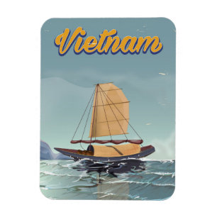 Imán Cartel de viaje vintage de barco pesquero de Vietn