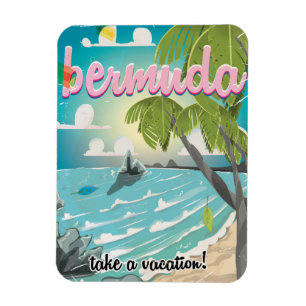 Imán Cartel de viaje vintage de Bermudas caricatura