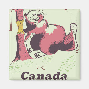Imán Cartel de viaje vintage de castor de Canadá